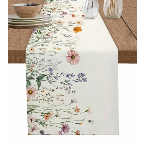 Summer Floral Botanical Table Runner Cotton Linen 72 Inch Holiday Dresser Scarves, Spring Botanical Vintage Tablerunner for Kitchen Coffee Dining Bedroom Living Room Dinner Scarf Décor 13''x72''
