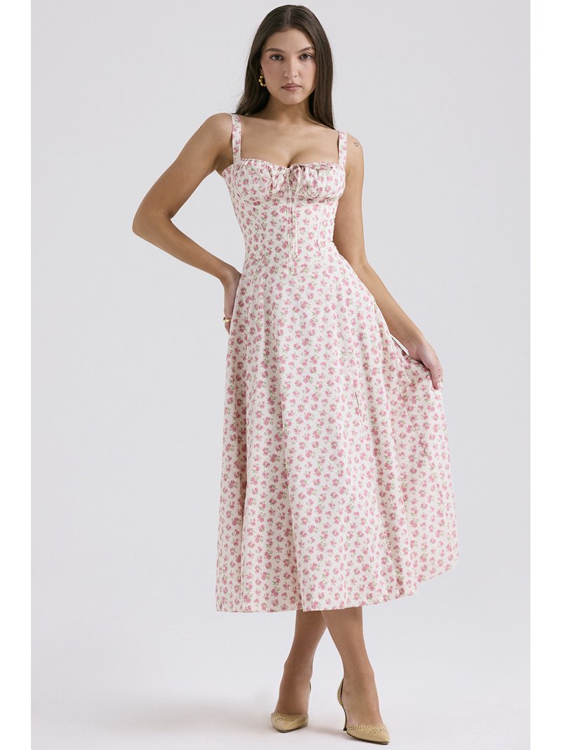 Summer Floral Dress for Women, Carmen Print Bustier Sundress, Floral Sexy  Slit Long Corset Dress - Walmart.com