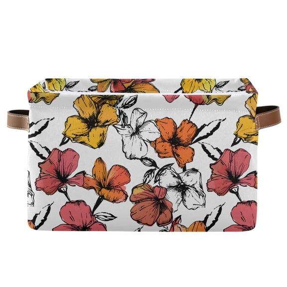 Summer Floral Flower Storage Bins with Handle Fabric Organizer Basket Foldable Box 1 Pack 14.2x10.2x8.3