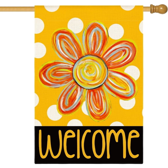 Summer Floral Garden Flag 12x18 Inch Double Sided Outside, Polka Dots Welcome Seasonal Yard Outdoor Flag