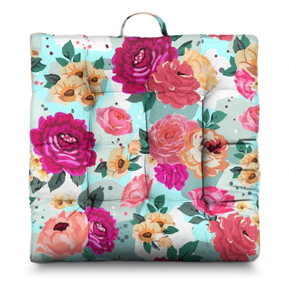 Summer Floral Meditation Cushion - Supportive Square Seat with Botanical Country Aesthetic