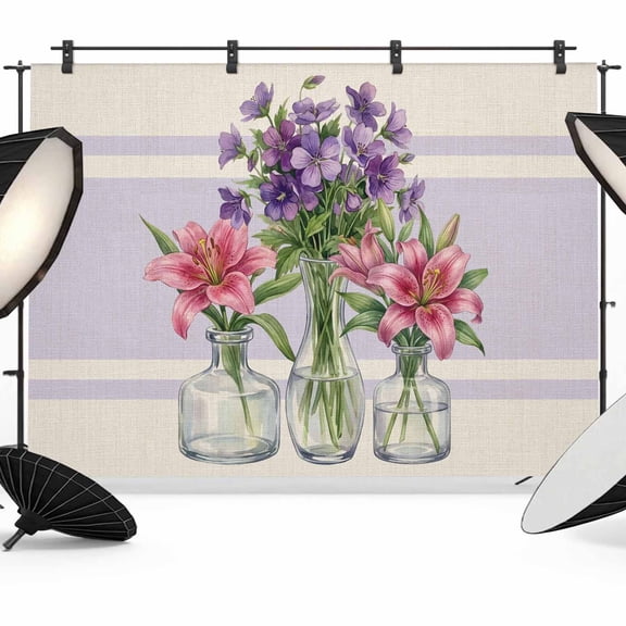 Summer Floral Photography Backdrop 7x5FT, Watercolor Lily Rustic Farmhouse Flowers Linen Texture Photo Backdrops, Background for Photography Studio Photo Studio Background, Back Drop for Photoshoot