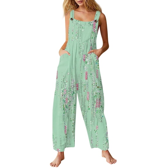 Summer Floral Print Boho Overalls for Women 2026 Plus Size Wide Leg Jumpsuit Pants Rompers with Pockets 4XL