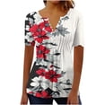thumbnail image 1 of Summer Floral Print Button Down Shirt for Women Boho Casual Short Sleeve V Neck Blouse Top White XXL, 1 of 5