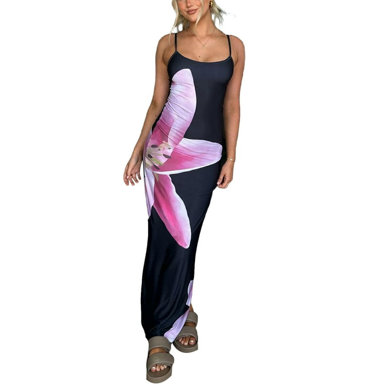 Women Summer Backless Elegant Floral Print Long Dress Women Summer Backless Elegant Floral Print Long Dress