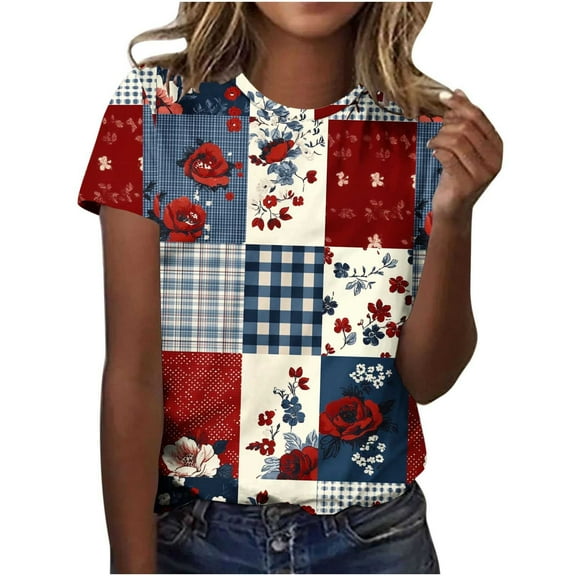 Summer Floral Printed Tops for Women Crew Neck Short Sleeve Plus Size Shirts 2025 Fashion Casual Basic Blouses (5XL, Multicolor 04)
