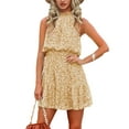 thumbnail image 1 of Summer Floral Printing Bohemian Halter Neck Sleeveless Chiffon Dress, 1 of 4