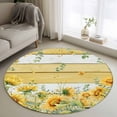thumbnail image 1 of Summer Floral Round Living Room Rugs 4 ft, Watercolor Sunflower Eucalyptus Leaves Yellow Wood Grain Washable Area Rug with Non-Slip Sturdy Edge Binding Round Carpet for Entryway Kitchen Bathroom, 1 of 9