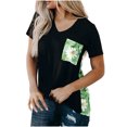 thumbnail image 1 of Summer Floral Short Sleeve T-Shirts for Women Casual V Neck Patchwork Tunic Tops Blouse with Pocket, 1 of 5