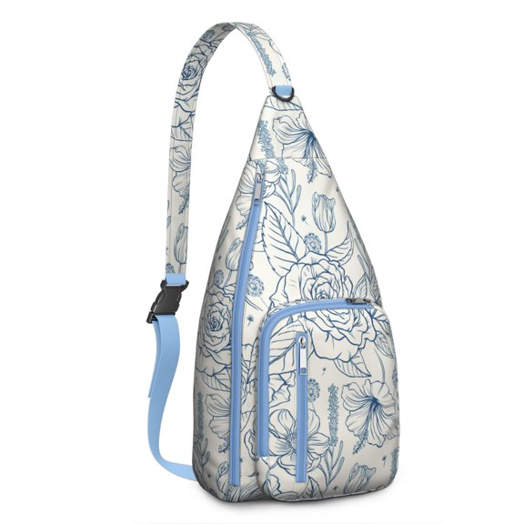 Summer Floral Sling Backpack - Tropical Flower and Leaves Design, Lightweight Travel Companion