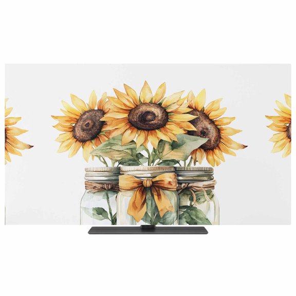 Summer Floral TV Dust Cover,Stretchable TV Screen Desktop Computer Protector Cover,Vintage Spring Watercolor Sunflowers Bow Vase Television Dustproof Slipcover for 28–32 Inch Flat or Curved TVs