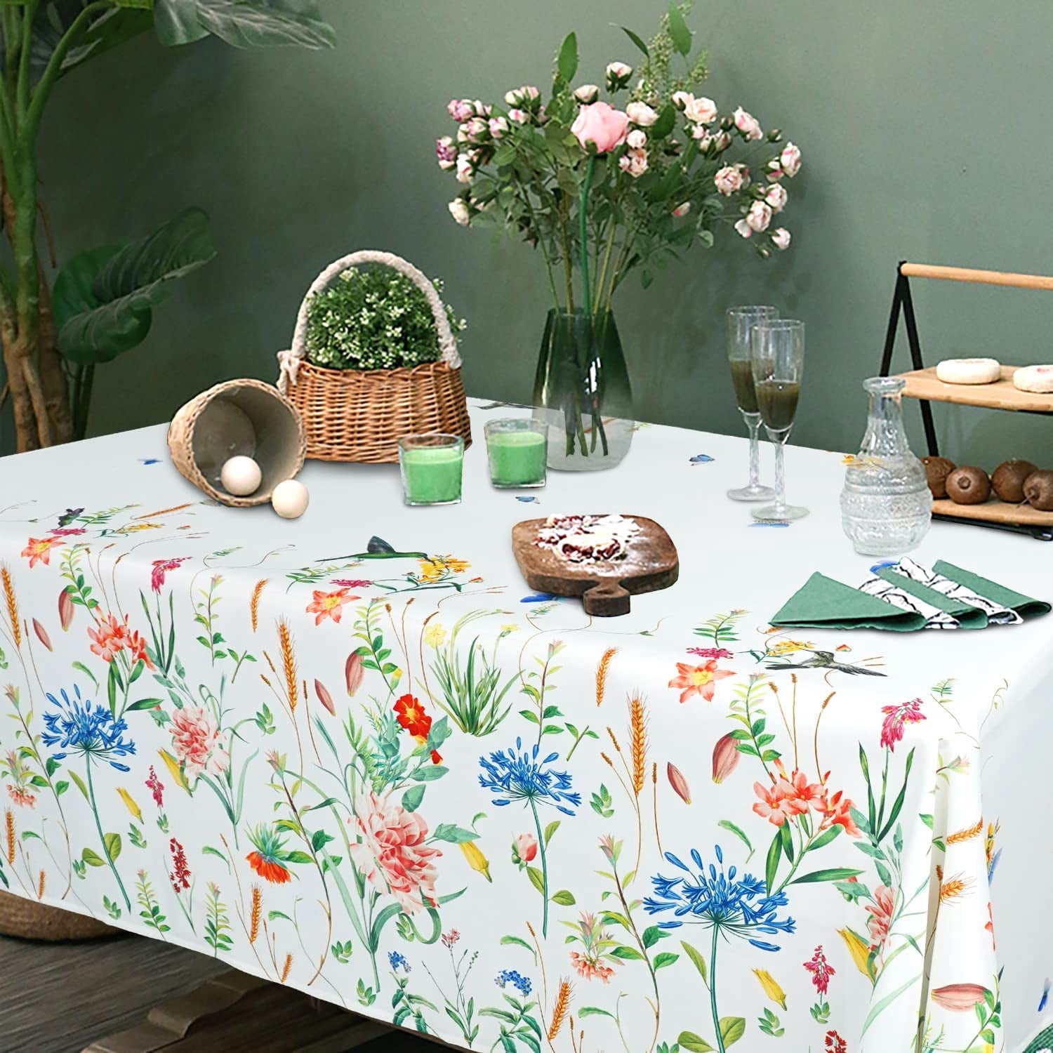 Summer Floral Tablecloth, Outdoor Waterproof Table Cloth, Rectangle ...
