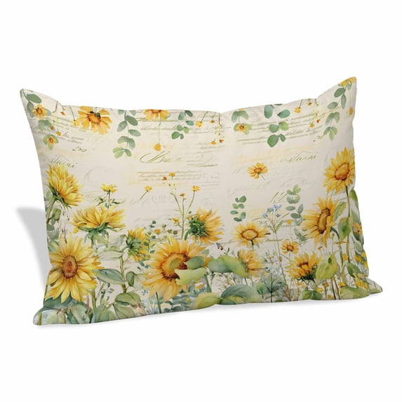 Summer Floral Throw Pillow Covers Watercolor Rustic Retro Sunflower Eucalyptus Leaves Decorative Lumbar Pillow Cover Rectangle Cushion Case for Sofa Couch Bed Living Room Bedroom 24 X 36 Inches