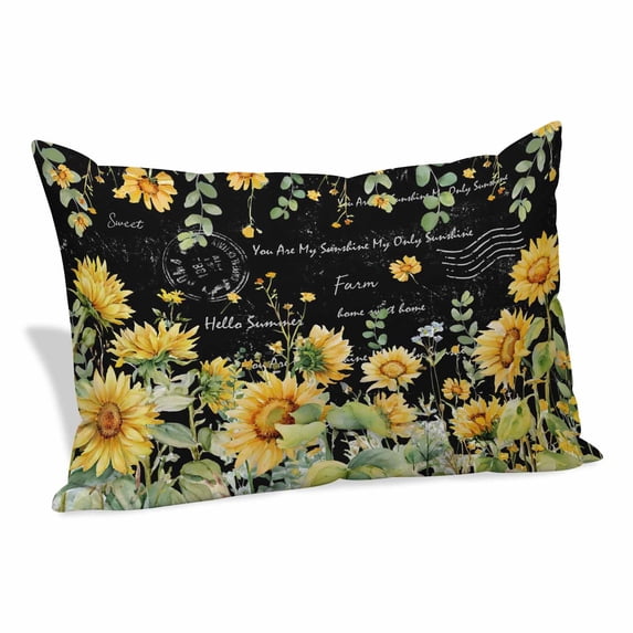 Summer Floral Throw Pillow Covers Watercolor Sunflower Eucalyptus Leaves Letter Print Decorative Lumbar Pillow Cover Rectangle Cushion Case for Sofa Couch Bed Living Room Bedroom 12 X 20 Inches