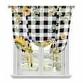 thumbnail image 1 of Summer Floral Tie Up Curtain 63 Inches Long, Watercolor Sunflower Eucalyptus Leaves Black Plaid Balloon Style Kitchen Window Curtain Over Sink, Small Window Rod Pocket Curtain 52"x63", 1 of 9