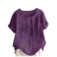 thumbnail image 1 of Summer Floral Tops for Women Cotton Linen Tunic Top Rolled Sleeve Tee Button Down T-Shirts Plus Size Blouses Causal Classic Clothes, 1 of 4