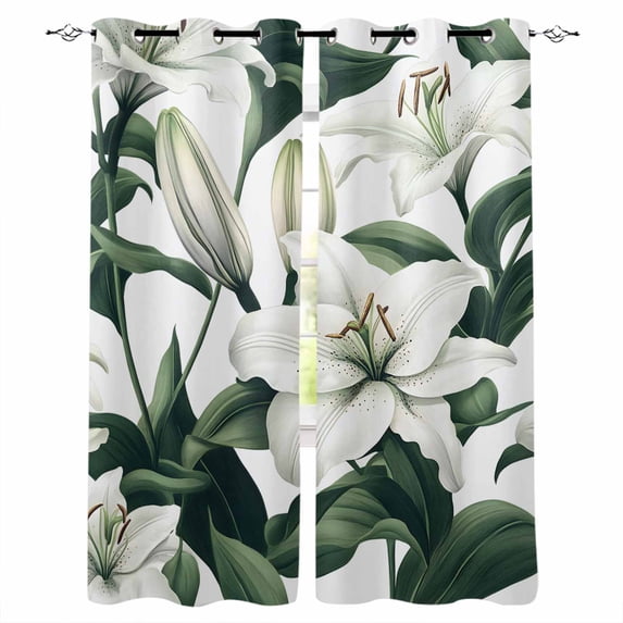 Summer Flower Blackout Curtains for Bedroom Living Room Darkening Curtains 63 Inches Long Lily Floral Watercolor Plant Country Window Curtain 2 Panels Set Window Treatment Grommet Drapes 42"x63"