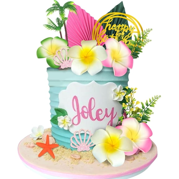 Summer Flower Cake Toppers Starfish Cake Decorations Coconut Tree Hibiscus Flower Cake Toppers for Tropical Hawaiian Beach Luau Themed Supplies