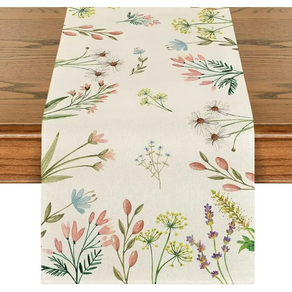 Summer Flower Linen Table Runner Seasonal Spring Floral Dresser Scarf Table Decor Home Holiday Party Kitchen Dining Table Runner