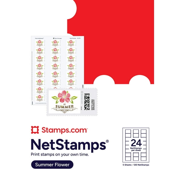 Summer Flower NetStamps 120 ct - Blank Postage Labels - NOT Forever Stamps