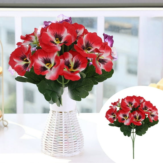 Summer Flower Outdoor Artificial Flowers, Fake Pansy Flowers for Spring Summer Decoration, UV Resistant Fake Pansy, Look Real Flowers for Planter Front Door Porch Yard Patio (Watermelon Red)