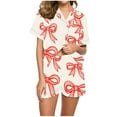 thumbnail image 1 of Summer Flower Pajamas Sets for Women Short Sleeve Top and Shorts Pj Set Buttoned Drawstring Waist Lounge Set, 1 of 5