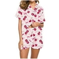 thumbnail image 1 of Summer Flower Pajamas Sets for Women Short Sleeve Top and Shorts Pj Set Buttoned Drawstring Waist Lounge Set, 1 of 5