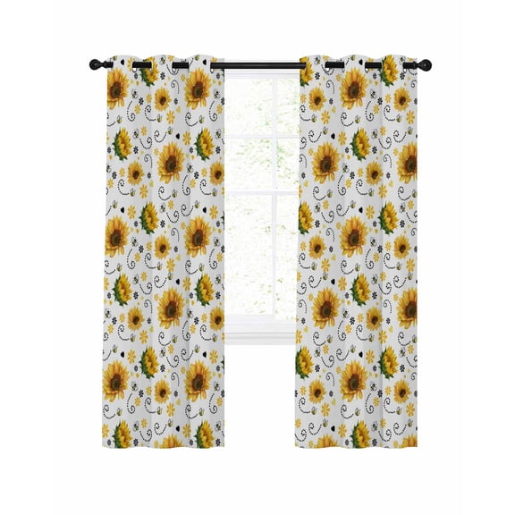 Summer Flowers Blackout Curtains 63 Inch Length Farmhouses Watercolor Sunflowers Cute Bees Thermal Insulated Window Curtain Window Drapes 2 Panels for Bedroom Living Room 42"Wx63"L
