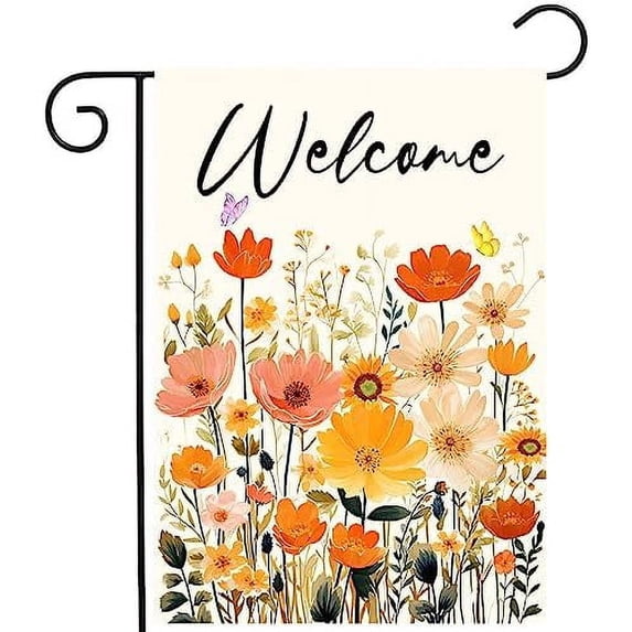 Summer Flowers Garden Flag Dragonfly House Flag Spring Welcome Garden Flags 12 x 18 Double Sided Floral Flags for Patio Lawn Home Outdoor Decor