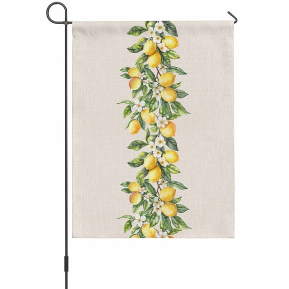 Summer Flowers House Flags For Outdoor, Retro Yellow Lemon Leaf Cotton Texture Small Double Side Yard Flags Weather Proof House Decor for Lawn Outside Holiday 28 x 40 Inches