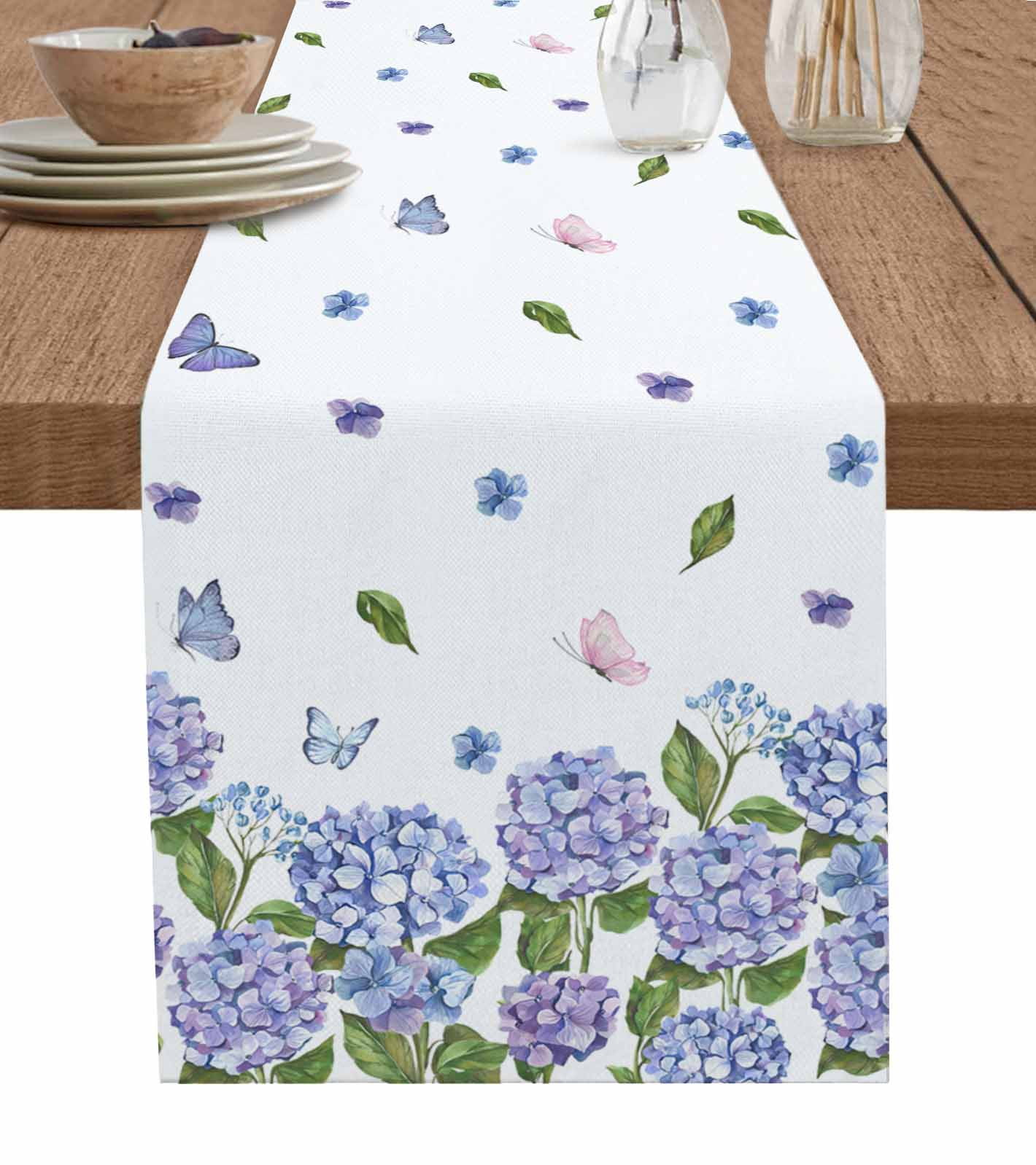 Summer Flowers Hydrangea Table Runner for Dining Table Kitchen Decor ...