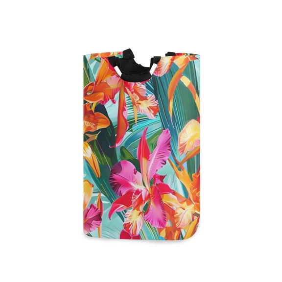 Summer Flowers Leaves Laundry Basket with Handles Foldable Laundry Hamper Freestanding Washing Bin 50L