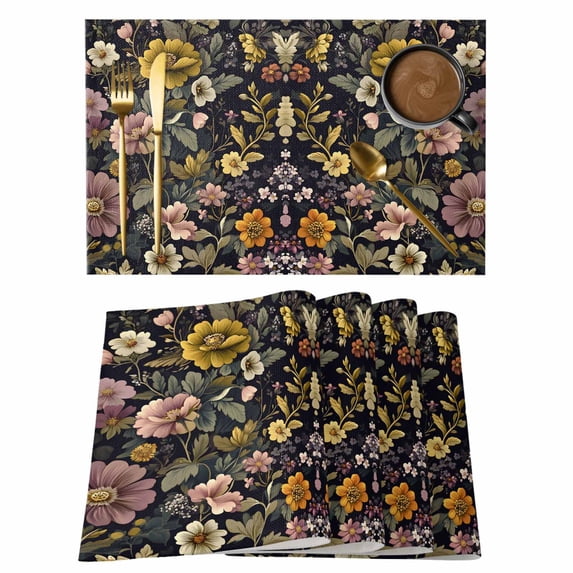 Summer Flowers Placemats Set of 12, Vintage Classic Colorful Floral Watercolor Non-Slip Place Mats Washable Table Mats for Kitchen Dining Table Decorations Indoor/Outdoor
