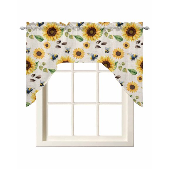 Summer Flowers Swag Valances for Windows 56 x 36 Rod Pocket Light Filtering Window Topper Yellow Sunflower Seed Fanny Bee Rustic Vintage for Kitchen Bathroom Bedroom Living Room