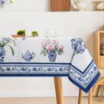 thumbnail image 1 of Summer Flowers Tablecloth Waterproof, Blue Floral Vase Bordered Rectangle Table Cloth, Washable Table Cover for Kitchen Dining Party Decor (60×84 Inch), 1 of 6