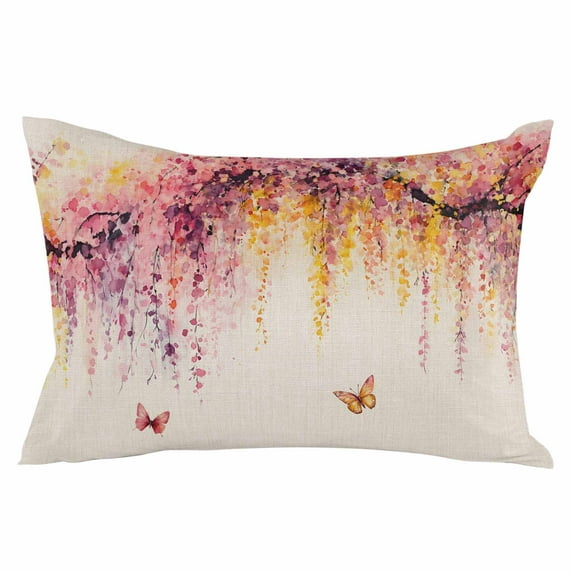 Summer Flowers Throw Pillow Cover 24 x 36 Inch Decorative Pillow Cover Watercolor Butterfly Florals Trees Lumbar Pillowcase Seasonal Rectangle Cushion Case for Couch Sofa Bed Living Room