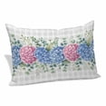 thumbnail image 1 of Summer Flowers Throw Pillow Covers Pink Blue Hydrangea Eucalyptus Leaf Grey Plaid Decorative Lumbar Pillow Cover Rectangle Cushion Case for Sofa Couch Bed Living Room Bedroom 12 X 20 Inches, 1 of 9