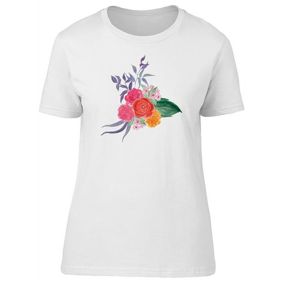 Summer Flowers, Watercolor, Red T-Shirt Women -Image by Shutterstock, Female Medium