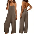 thumbnail image 1 of Summer Flowy Jumpsuit for Women Loose Fitting Backless Spaghetti Strap Wide Leg Overalls with Pockets Lightweight Sleeveless Rompers for Beach Vacation Summer Causal Brown S, 1 of 6