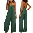 thumbnail image 1 of Summer Flowy Jumpsuit for Women Loose Fitting Backless Spaghetti Strap Wide Leg Overalls with Pockets Lightweight Sleeveless Rompers for Beach Vacation Summer Causal Green S, 1 of 6