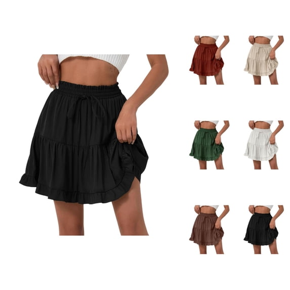 Summer Flowy Mini Skorts Skirts for Women Elastic High Waist Casual Cute Boho Beach Short Skirt Ruffle Tiered Skirt