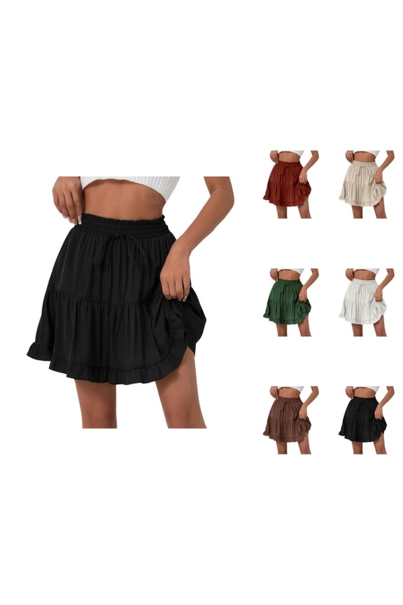 Summer Flowy Mini Skorts Skirts for Women Elastic High Waist Casual Cute Boho Beach Short Skirt Ruffle Tiered Skirt