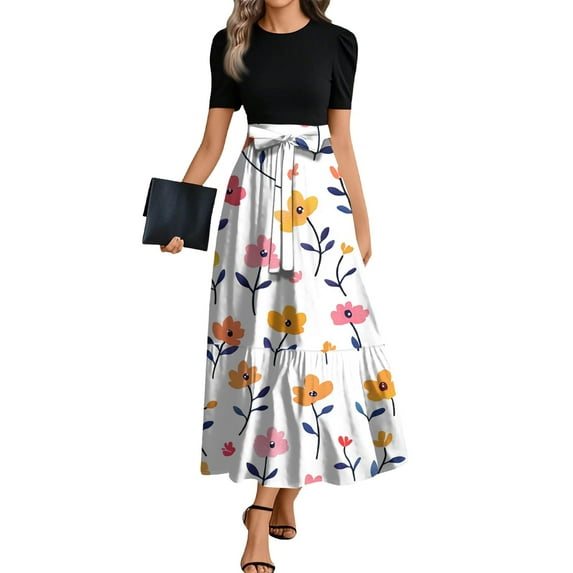 Summer Flowy Polyester Maxi Dress, Tiered Dress Women Wedding Guest Spring with Sleeves Chic Dresses for Smocked Midi Homecoming Satin Bride Backless Beige Hawaiian White M