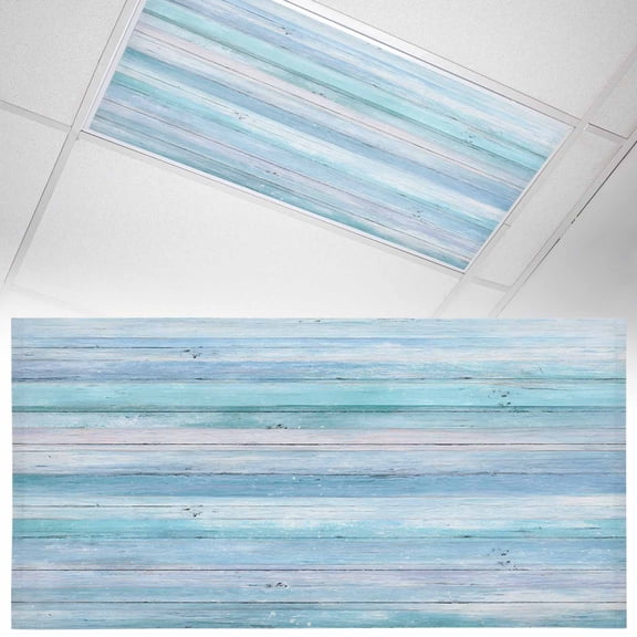 Summer Fluorescent Light Covers Gradient Blue Wood Grain Rustic Farmhouse Modern Magnetic Light Filters Ceiling Lighting Panel Shade for Classroom Office Home 2 x 4 ft, 1 Pack