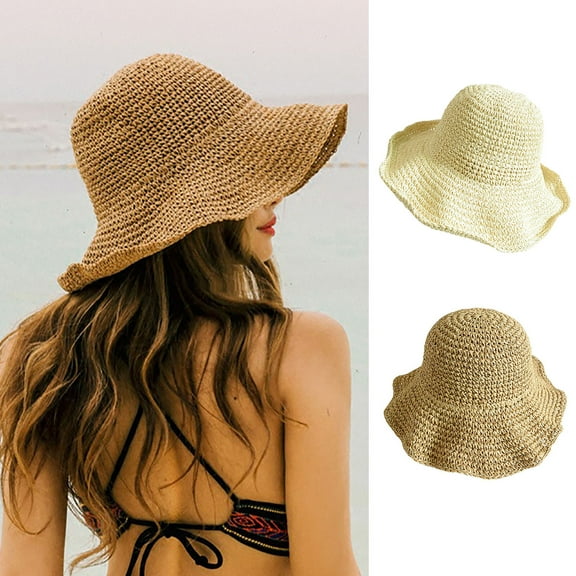 Summer Foldable Straw Hat, Women's Outdoor Sunscreen Sun Hat Girls Holiday Beach Hat for Travel