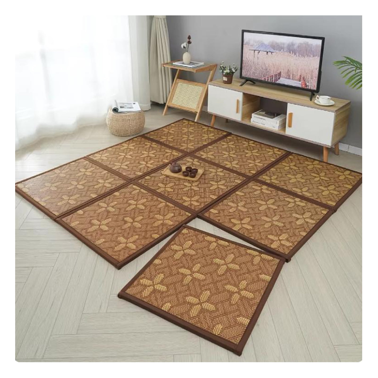 Summer Folding Tatami Floor Mat, Rattan Non-Slip Breathable Carpets, Thicken Crawling Mats for Living Room, Bedroom, Crawling Play Mat