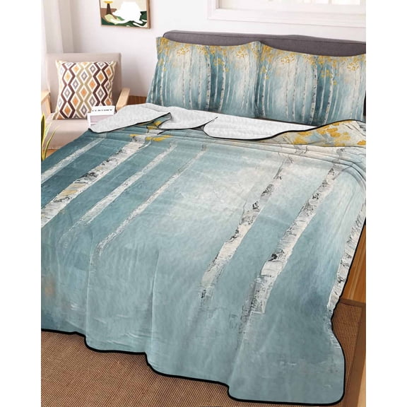 Summer Forest King Size Down Alternative Comforter, Lightweight Comforter Quilt Bedding Set with Pillow Shams Tree Branch Watercolor Oil Painted All Seasons Bed Comforter Duvet Insert 96"x106"