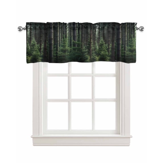 Summer Forest Linen Curtain Valance for Bedroom/Bathroom/Kitchen/Office/Living/Dining Room Windows,Nature Green Tree Modern Landscape Watercolor Pocket Topper Drapes Decorative Cafe Drapery 54x18