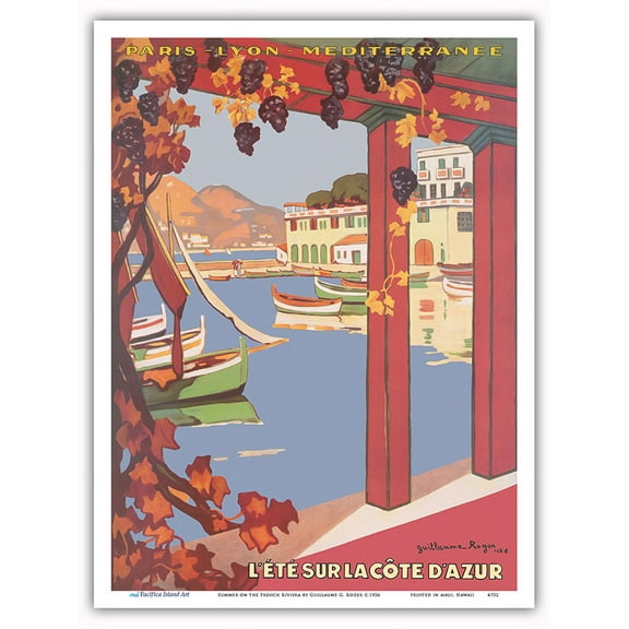 Summer on the French Riviera - Paris-Lyon-Méditerranée (PLM) - Vintage Railroad Travel Poster by Guillaume G. Roger c.1926 - Master Art Print (Unframed) 9in x 12in