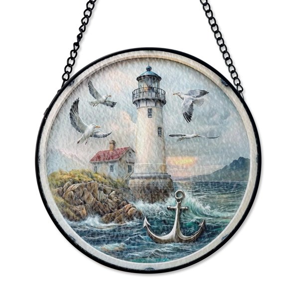 Summer Fresh Coastal Lighthouse Stained Glass Suncatcher Beach House Bedroom Decor Gift